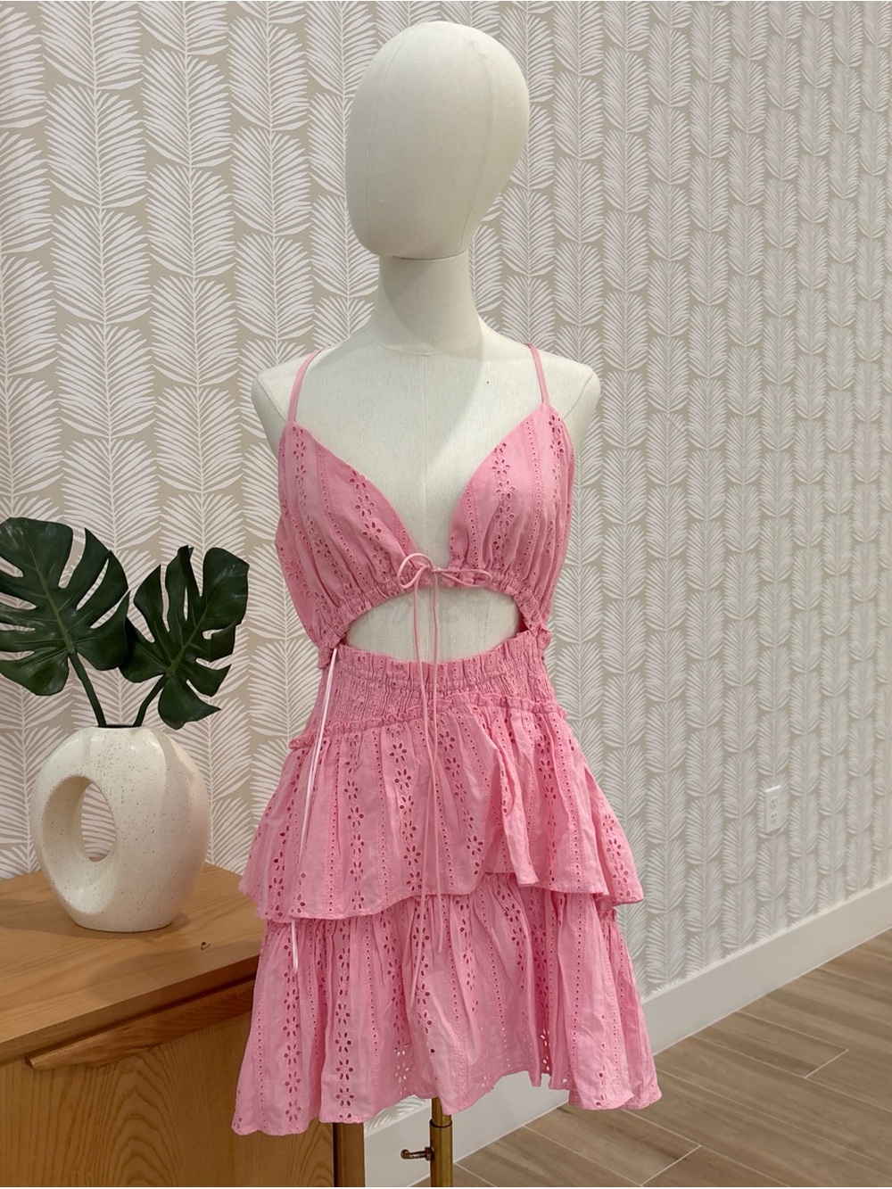 MARBLE Pink Eyelet Cutout Mini Dress